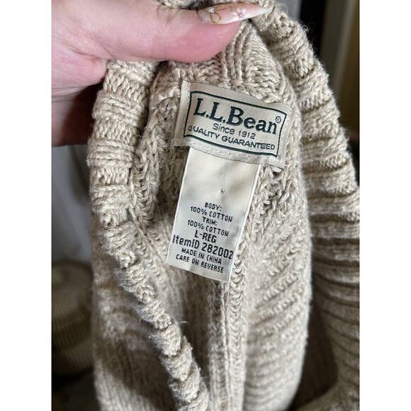 LL Bean Commando Sweater Henley Tan Knit Elbow Patches Mens Large Cotton - Picture 4 of 6
